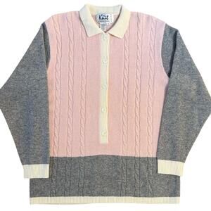 The Knit Connection By Russ VTG Lambswool Colorblock Collar Sweater Sz Unisex L